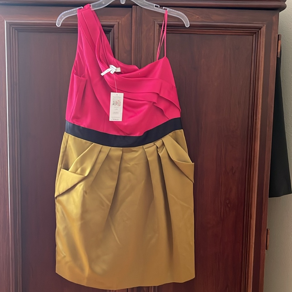 NEW Max & Cleo Vibrant Pink, black, olive greenish gold,  Dress size 14